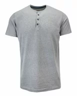 Koszulki męskie - T-shirt Bawełniany, Szary bez Nadruku, Krótki Rękaw, Dekolt z Guzikami -BASTION - Bastion - miniaturka - grafika 1