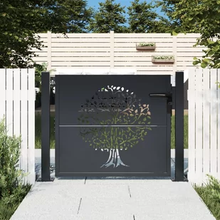 vidaXL Furtka ogrodowa, antracytowa, 105x105 cm, stal, motyw drzewa - Bramy garażowe - miniaturka - grafika 1