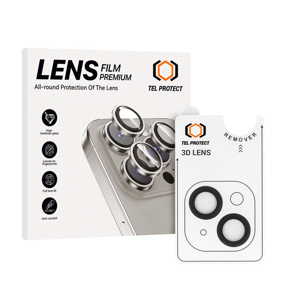 Hartowane szkło Tel Protect 3D Lens na aparat do Iphone 14/14 Plus/16e czarne (obiektyw 2 sztuki)