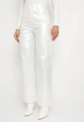 Spodnie damskie - Białe Spodnie Bojówki z Metalicznym Połyskiem i Bocznymi Kieszeniami Ommess - miniaturka - grafika 1