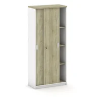 Szafy biurowe - B2B Partner Szafa przesuwna Mirelli A+, 800x400x1800 mm, biały/dąb sonoma 437498 - miniaturka - grafika 1