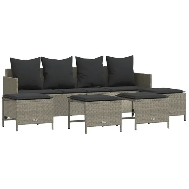 Zestaw Wypoczynkowy z Rattanu PE Jasnoszary, Sofa 204x55x69,5 cm