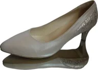 Czółenka - BnW Skórzane beżowe czółenka ze złotym wzorkiem o tęgości H - miniaturka - grafika 1