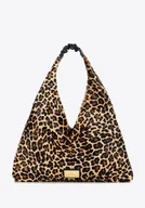 Torebki damskie - Torebka na ramię ze skóry naturalnej w zwierzęcy print czarno - brązowa - miniaturka - grafika 1