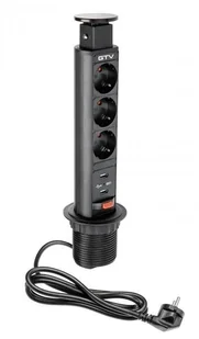 GTV Gniazdo meblowe nablatowe wpuszczane AE-BPW3S60U-20 60mm 3 x schuko 2 xusb 21A 5V czarne - Przedłużacze i rozgałęźniki - miniaturka - grafika 1