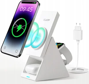 Agptek Bezprzewodowa Stacja Ładująca Indukcja 3w1 - Ładowarki do telefonów - miniaturka - grafika 1