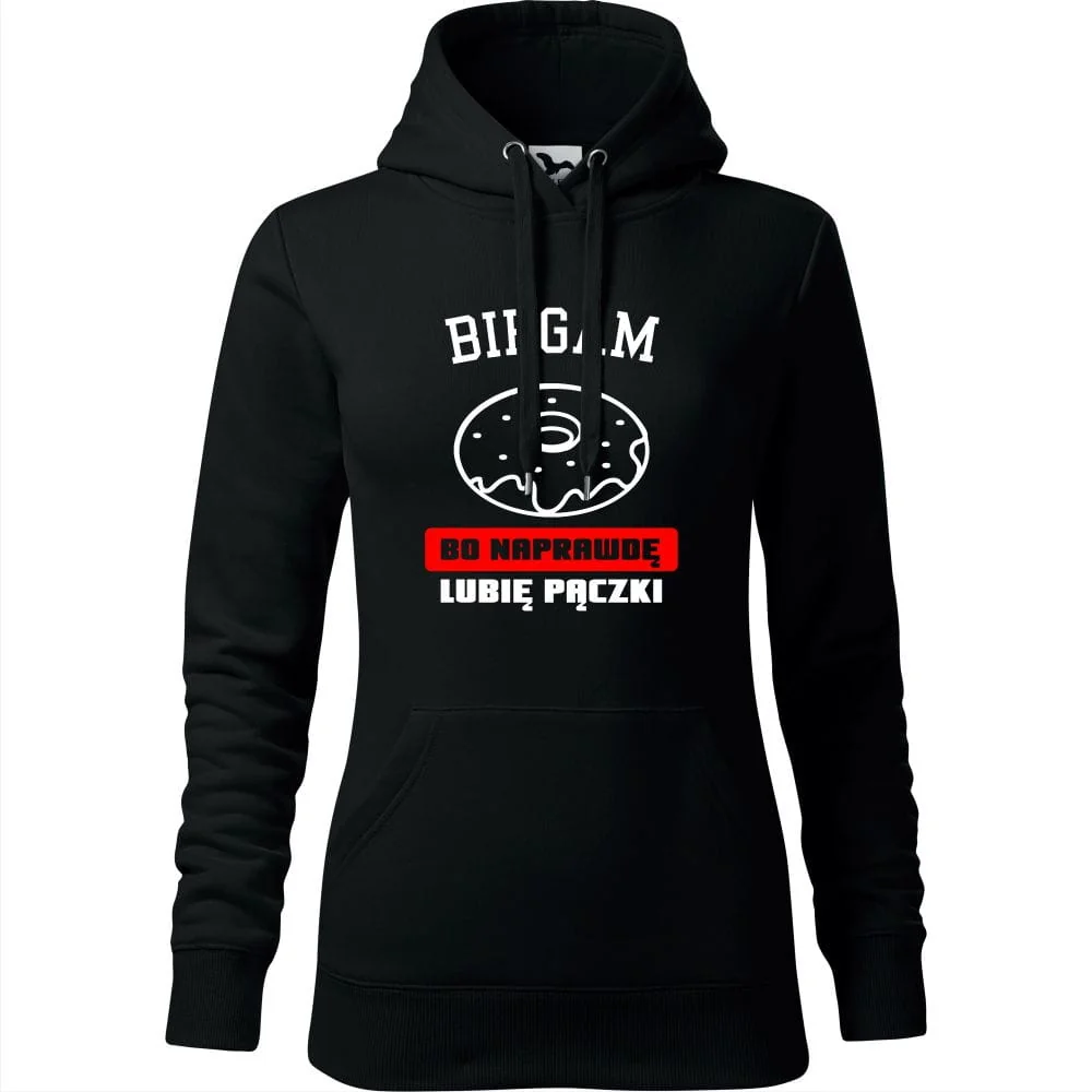 Damska Bluza Z Kapturem - Biegam Bo Na Prawdę Lubię Pączki Czarny Xs