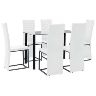 vidaXL Meble do jadalni, 7 części, stal, szkło hartowane, czarno-białe - Stoły z krzesłami - miniaturka - grafika 1