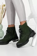 Botki damskie - Zielone botki skórzane na platformie damskie trapery sznurowane PRODUKT POLSKI Casu 60273 - miniaturka - grafika 1