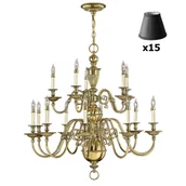 Lampy sufitowe - Żyrandol z abażurami Cambridge HK-CAMBRIDGE15+15xLS162-BLK Hinkley świecznikowy mosiądz czarny - miniaturka - grafika 1