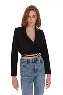 Płaszcze damskie - Trendyol Damski płaszcz z klapą, jednokolorowy, krótkie kurtki i kamizelki, czarny, 38, Czarny, 64 - miniaturka - grafika 1