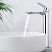 Baterie umywalkowe - Chromowana bateria łazienkowa z wysoką wylewką Nowoczesny design Mosiężna bateria zlewozmywakowa Antilimestone - miniaturka - grafika 1