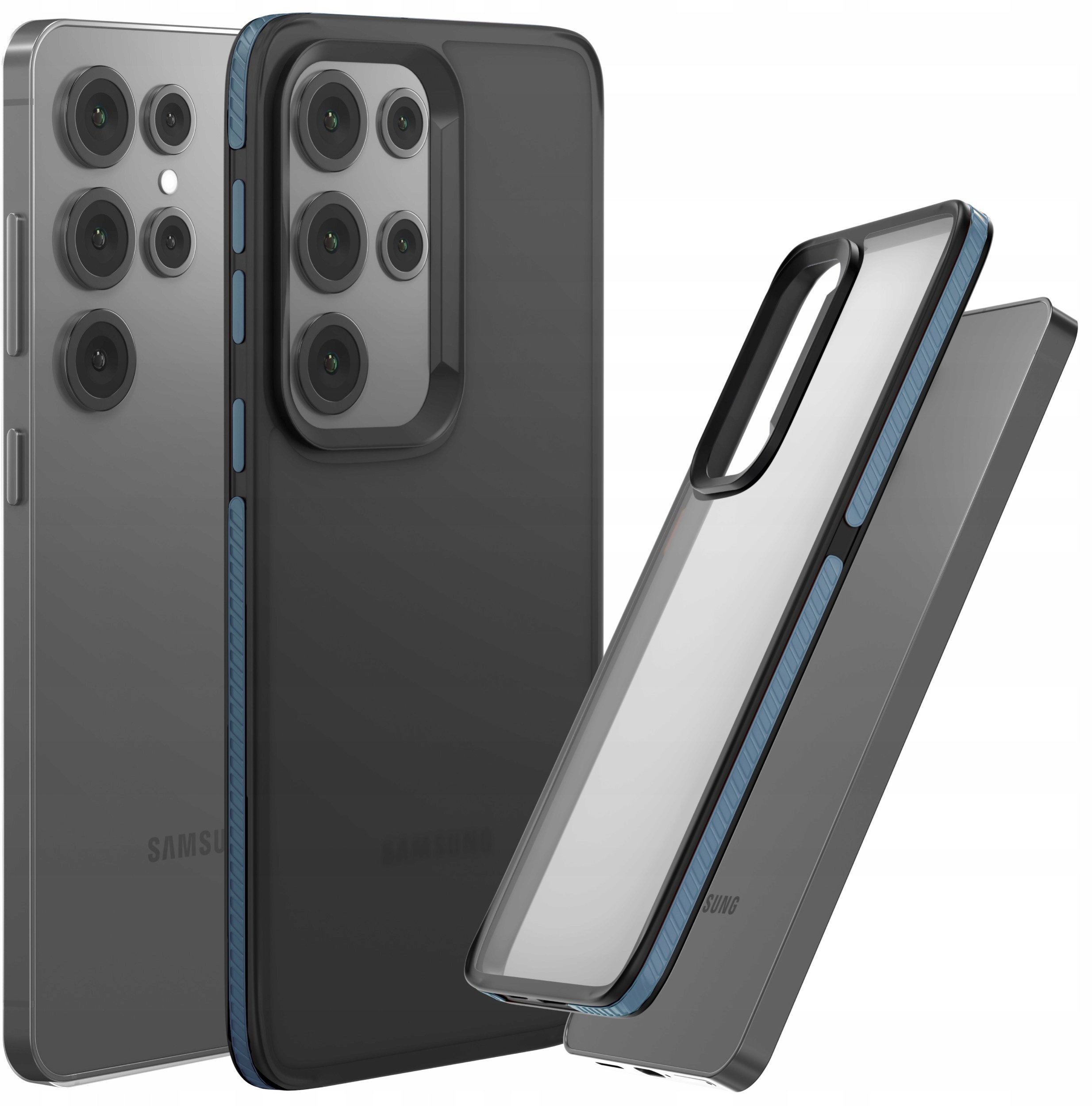 Etui Do Samsung Galaxy S24 Ultra Matowe, Niebieska Ramka, Bumper, Plecki