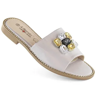 Klapki damskie z cyrkoniami komfortowe srebrne S.Barski 031 srebrny - Klapki i japonki damskie - miniaturka - grafika 1