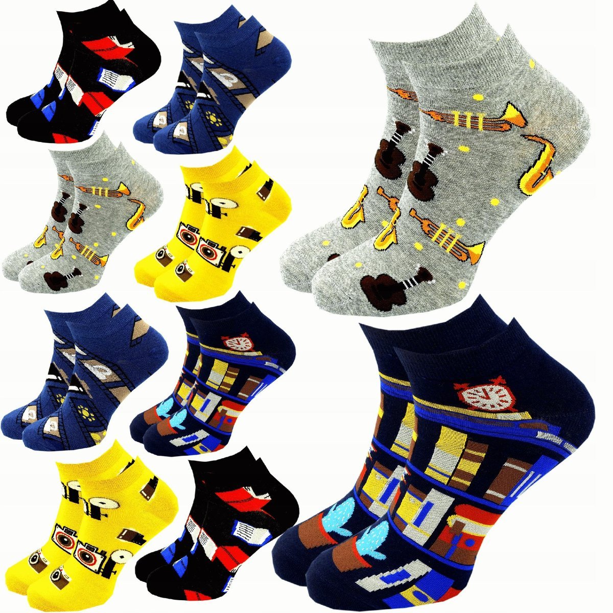 10 Par Skarpetki Męskie Bawełniane Skarpety Stopki KOLOROWE WZORY 39-42