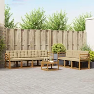 Sofy ogrodowe - vidaXL Zestaw Sof 8 pcs i Beżowy Drewno akacji i tkanina tekstylna - miniaturka - grafika 1