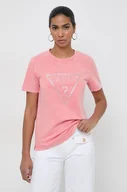 Koszulki sportowe damskie - Guess t-shirt bawełniany damski kolor pomarańczowy - miniaturka - grafika 1