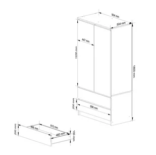 Szafa S 90 cm 2 drzwi 2 szuflady - dąb artisan-biała - Szafy - miniaturka - grafika 3