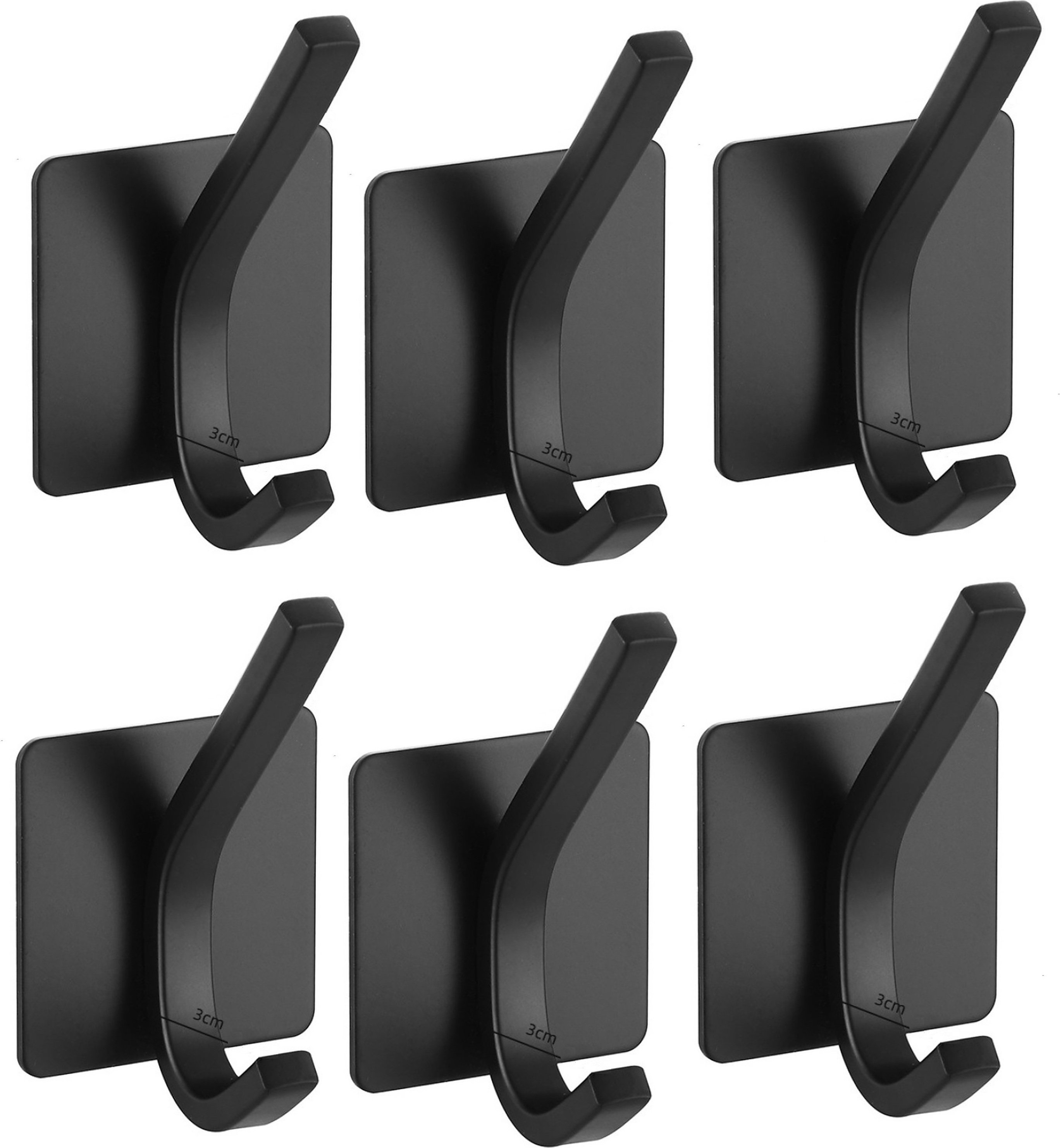 zestaw 6 podwójnych haczyków bez wiercenia do łazienki, kuchni - wielofunkcyjne haczyki samoprzylepne - wieszak na ręczniki haczyki samoprzylepne ze stali nierdzewnej 45x45 mm haczyki na szlafroki ze stali nierdzewnej haczyki na płaszcze do przyklejenia [czarny matowy]