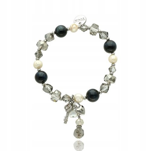 Bransoletka Koralikowa Z Kamieniami Kryształ Górski, Kwarc, Perły Pudełko