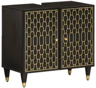 Szafki łazienkowe - Czarna drewniana szafka stojąca pod umywalkę retro - Rebex 11X - miniaturka - grafika 1