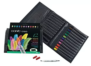 COPIC Ciao Marker Zestaw 12 w portfelu, uniwersalne markery do układania na bazie alkoholu z jedną końcówką o średniej szerokości i jedną pędzelkową - Portfele - miniaturka - grafika 1