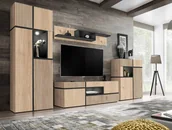 Meblościanki - ASM Meble Meblościanka CROSS LED hickory jackson/czarna ASM Meble - miniaturka - grafika 1