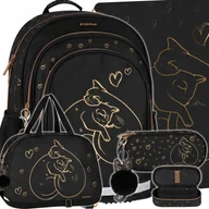 Plecaki worki - Plecak Szkolny Dla Dziewczynki Czarny Złoty Kot Kotki Torba Piórnik Worek - miniaturka - grafika 1