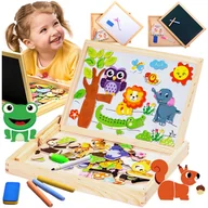 Tablice dla dzieci - Tablica magnetyczna i kredowa, kreatywna układanka - puzzle , zestaw magnesy, flamastry - piasaki, kredy. - miniaturka - grafika 1