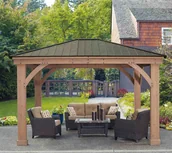 Altany ogrodowe - Altana ogrodowa 3,7x4,3 m drewniana brązowa aluminium - miniaturka - grafika 1