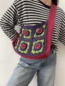 Torebki damskie - Fioletowa szydełkowa torebka w kwadraty - miniaturka - grafika 1