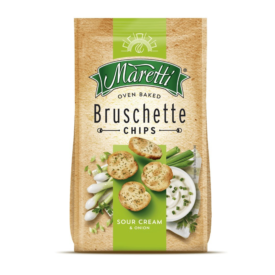 Pieczone krążki chlebowe Bruschette - Śmietana i cebula 140 g Maretti