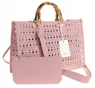 Torebki damskie - Phil Firenze Włoska Torebka Damska Ażurowa 2w1 Shopper Modna PH4845 Pink - miniaturka - grafika 1
