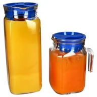 Karafki - 2x KARO & KORA dzbanek do lodówki z pokrywką niebieski 1L i 0,5L szklana karafka na sok - miniaturka - grafika 1