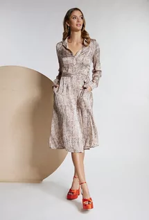 Sukienki - Wzorzysta sukienka midi z wiązaniem - Femestage - grafika 1