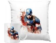 Gadżety dla niej i dla niego - ZESTAW PODUSZKA + KUBEK Comics Kapitan Ameryka USA Pomysł Na Prezent +IMIĘ - miniaturka - grafika 1