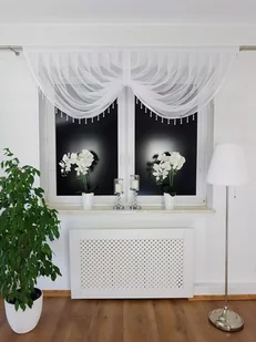 BIAŁA FIRANKA Z WOALU FIRANKI Z KORALIKAMI 200/80CM FIRANKA DO SALONU TAŚMA - Firany - miniaturka - grafika 1