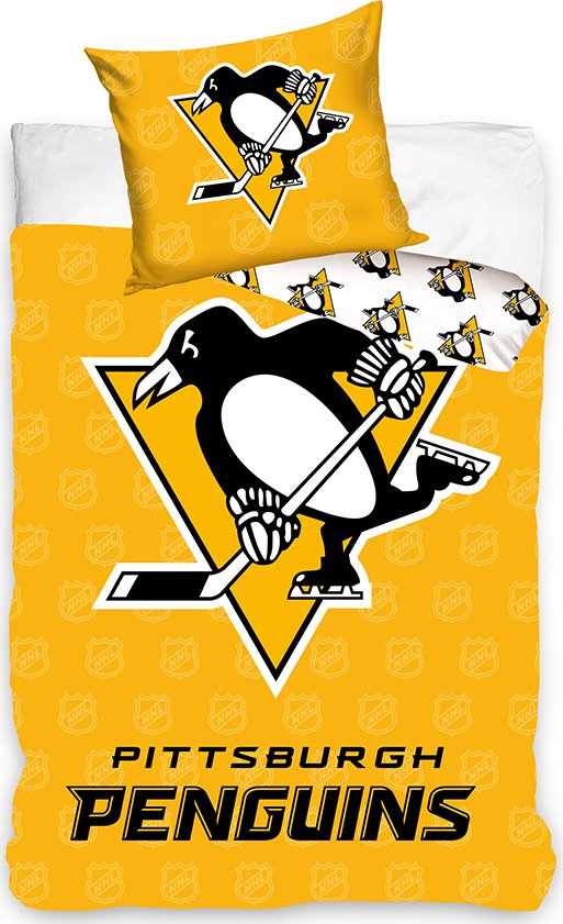 Pościel hokejowa NHL Pittsburgh Penguins Tarcze Rozmiar: 135x200 + 80x80 cm