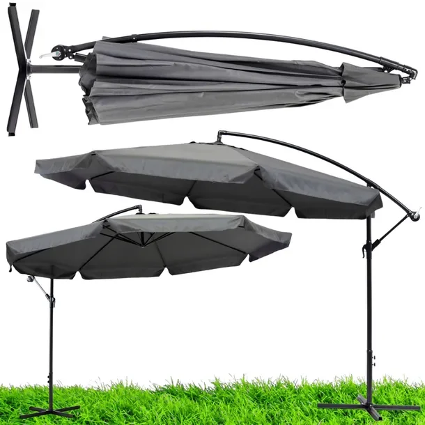 Parasol Ogrodowy Na Wysięgniku Regulowany Z Korbą Składany 270x350cm Szary