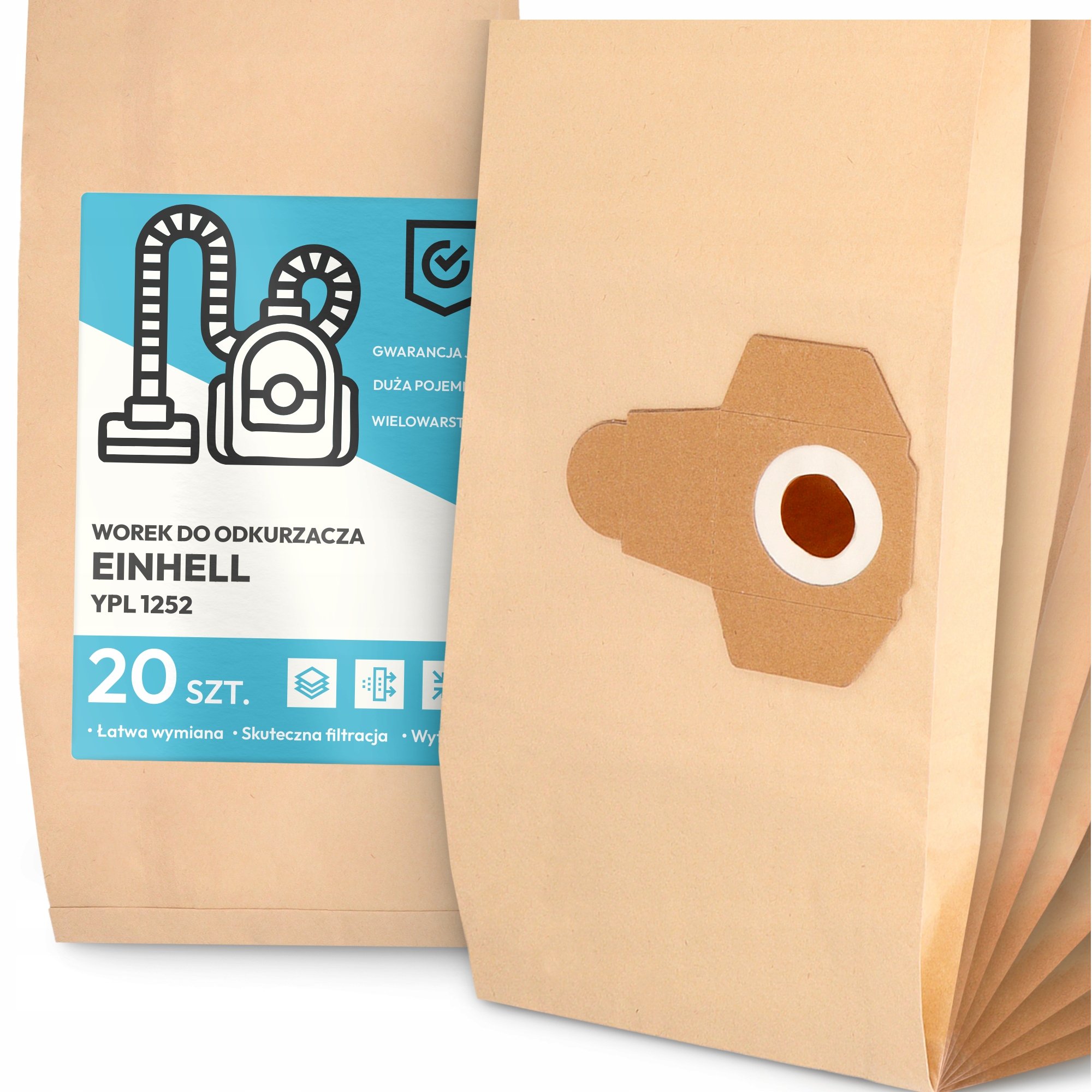 20x Worek do Odkurzacza Einhell Ypl 1252 Papierowy Duży Mocny Worki 2A