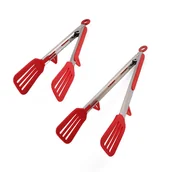 Szczypce do grilla - Szczypce kuchenne z silikonowymi główkami, szpatułki silikonowe ze stali nierdzewnej do grillowania (9" + 12" czerwone) - miniaturka - grafika 1