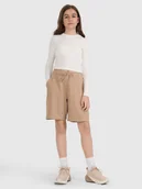 Spodnie i spodenki dla dziewczynek - 4F Spodenki dresowe dziewczęce - beżowe 122 (6-7 lat) - miniaturka - grafika 1