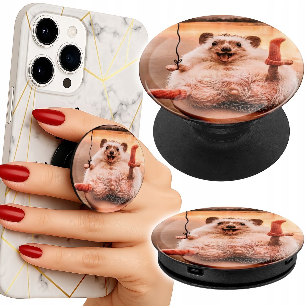 Uchwyt do telefonu Popsocket na palce/stojak SŁODKI JEŻYK PIGMEJSKI