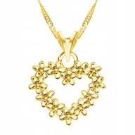 Naszyjniki - Złoty Naszyjnik Serce w Kwiaty Róża Serduszko Kwiat Kwiatek SREBRO 925 - miniaturka - grafika 1