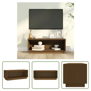 The Living Store szafka pod telewizor miodowy brąz 90x35x35 cm lite drewno sosnowe - Szafki RTV - miniaturka - grafika 1