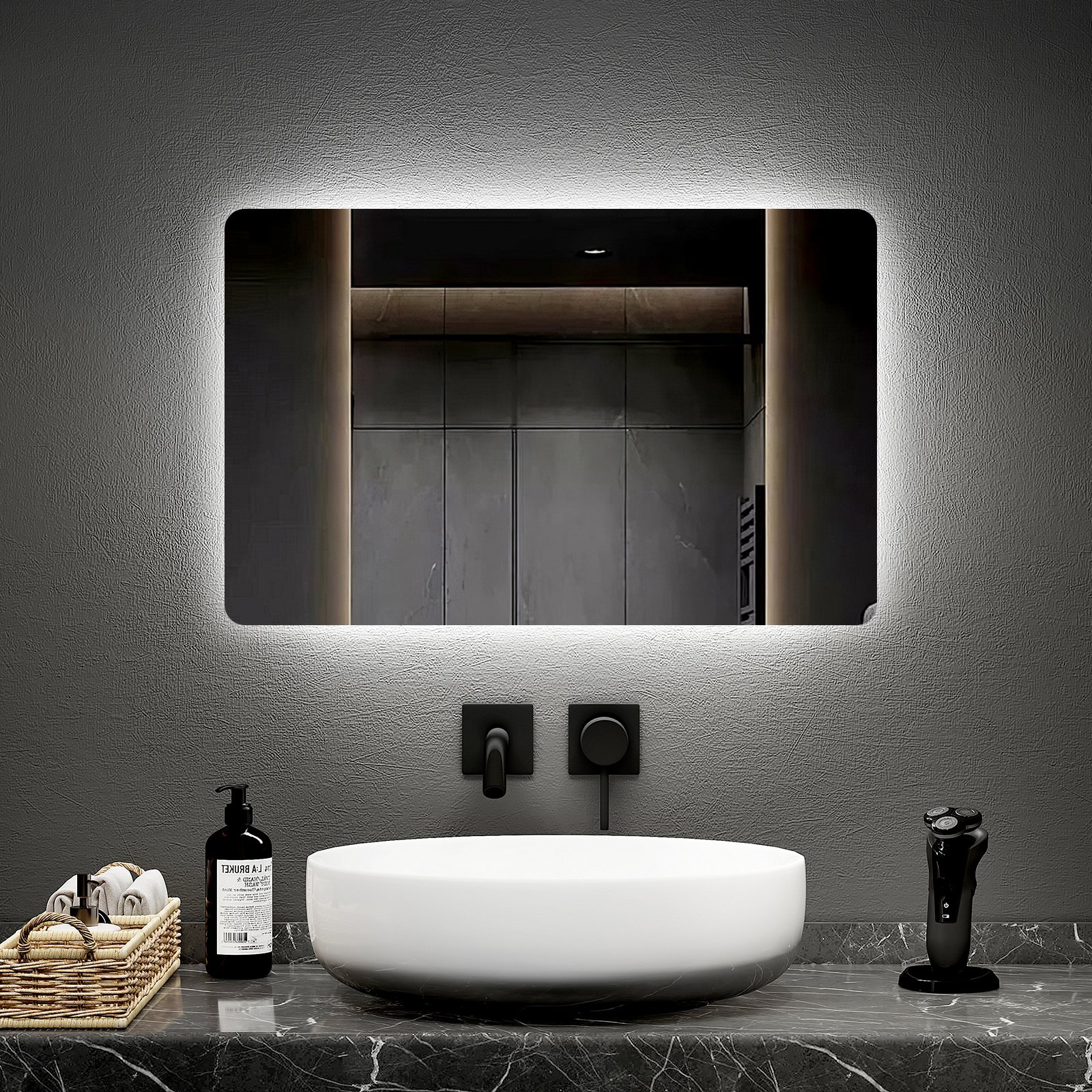 Lustro łazienkowe EMKE z oświetleniem LED Lustro ścienne z przełącznikiem dotykowym i bezmgielne, lustro łazienkowe 40x60 cm z 2 kolorami światła, energooszczędne IP44