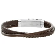 Bransolety męskie - Brązowa bransoletka męska ze skóry i rzemienia naturalnego - miniaturka - grafika 1