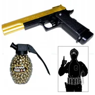 Zabawki militarne - PISTOLET NA KULKI PISTOLETY ZŁOTO-CZARNY + KULKI I TARCZA - miniaturka - grafika 1