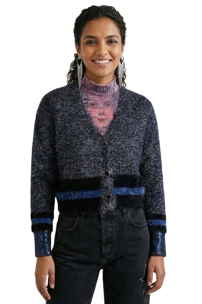 Sweter damski Desigual Tops kardigan z błyszczącymi nitkami -L