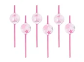 Słomki do napojów - Słomki na roczek Gwiazdki różowe - 6 szt. - miniaturka - grafika 1